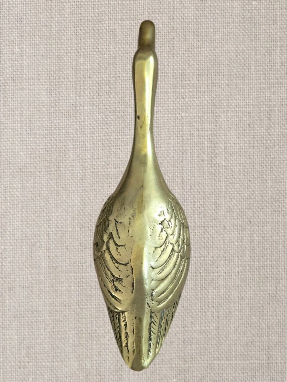 Golden Brass Goose Figurine Shelf Sitter, Bohemian Farmhouse Metallic Decor